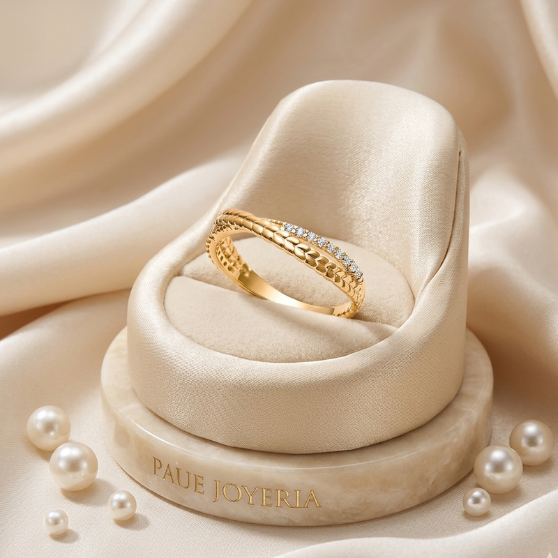 Anillo Celestia Con Zircones En Oro 18k