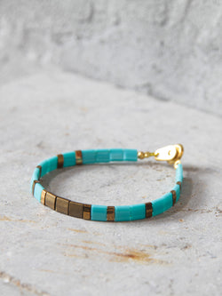 Brazalete Miyuki Tila Turquesa Dorado 5mm - Tayrona Accesorios
