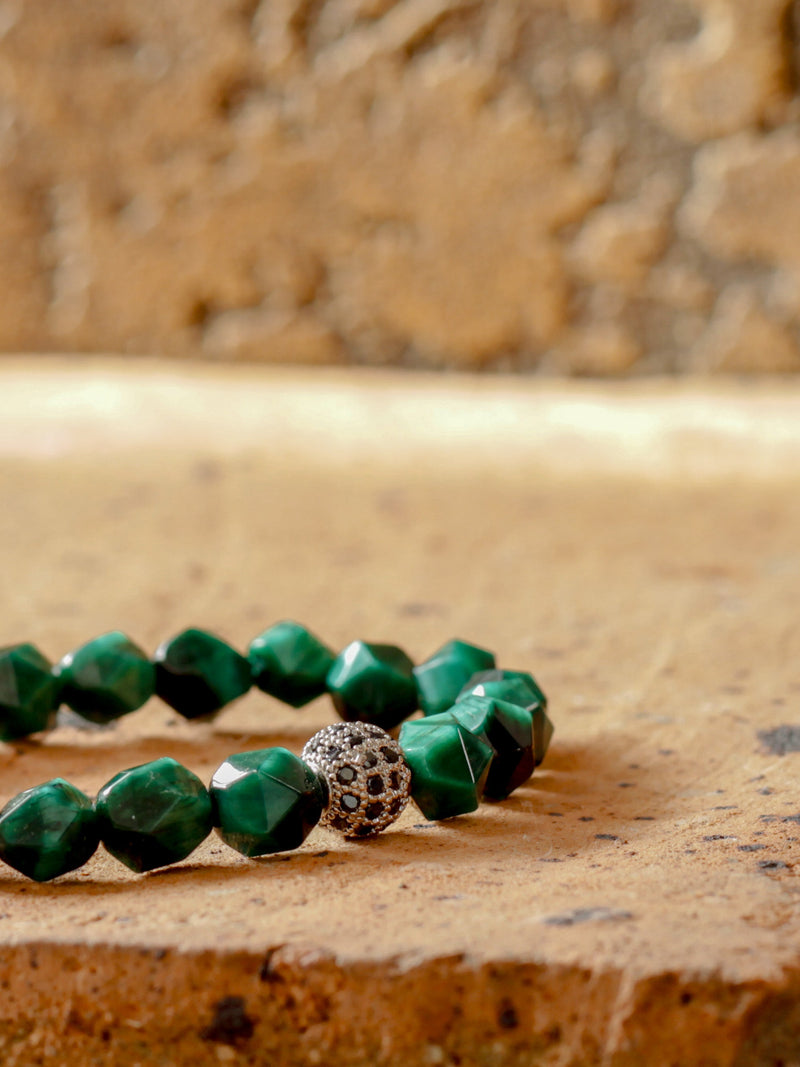 Brazalete Ojo de Tigre Verde Facetado 8mm