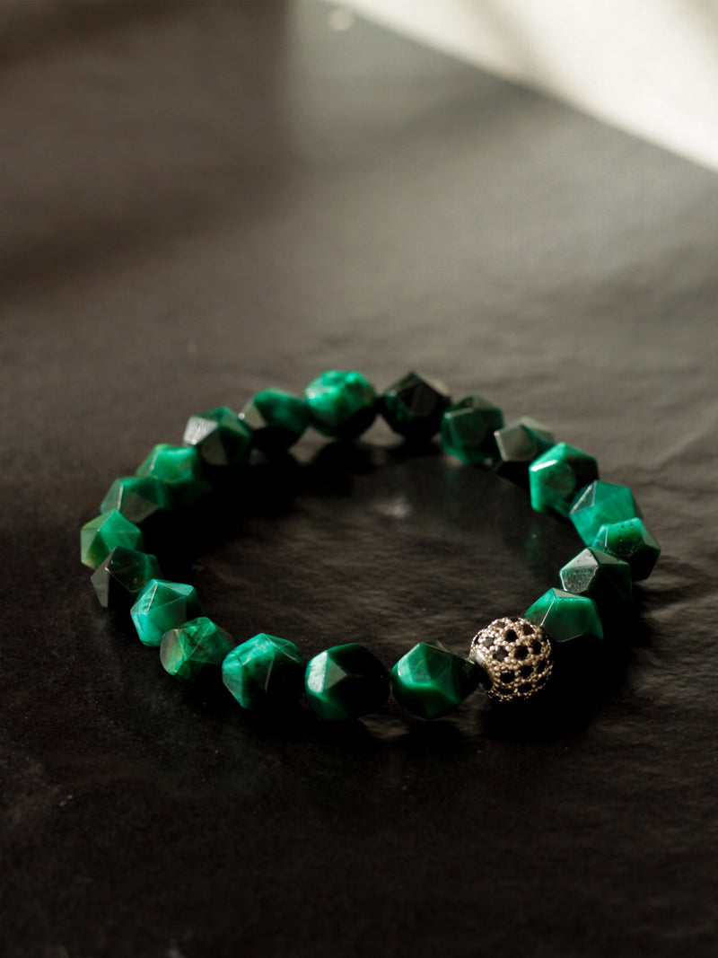 Brazalete Ojo de Tigre Verde Facetado 8mm