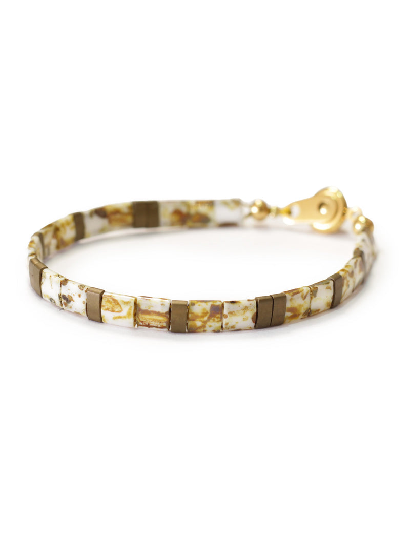 Brazalete Miyuki Tila Marmol Dorado 5mm