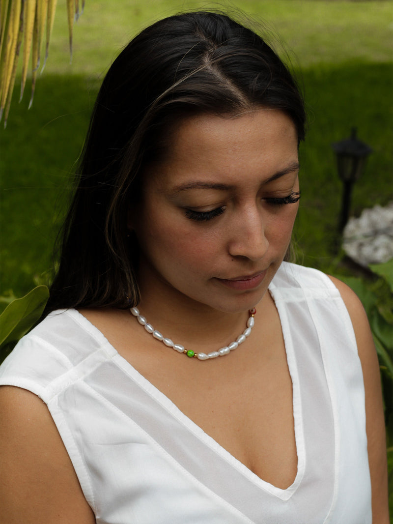 Choker Perla de Rio y Millefiori