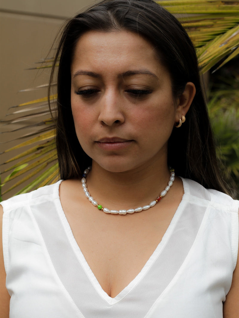Choker Perla de Rio y Millefiori