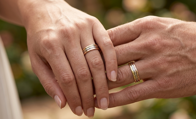 Argollas de Matrimonio Rive Élite Oro, Oro Blanco y Oro Rosa 18k