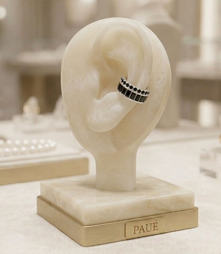 Earcuff Onix Chapado En Plata 925