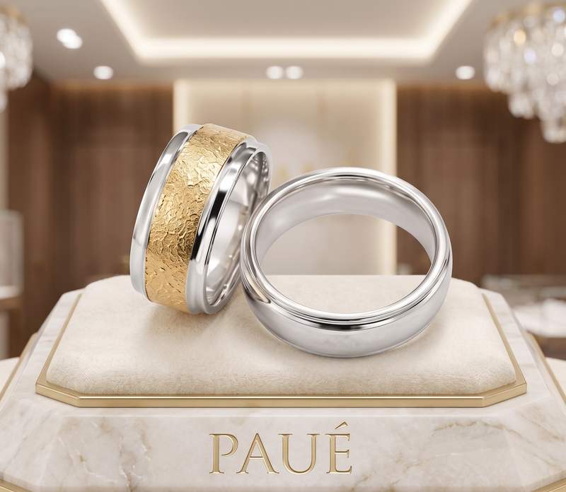 Argollas de Matrimonio Bastión Sagrado Oro y Oro Blanco 18k