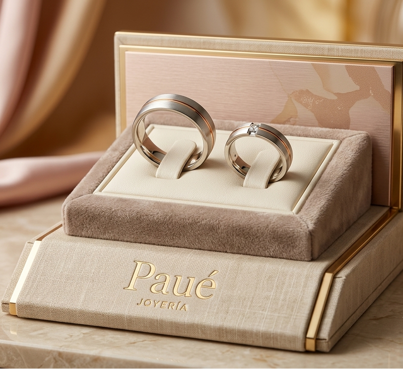 Argollas de Matrimonio Destello Estellar Oro Blanco y Oro Rosa 18k