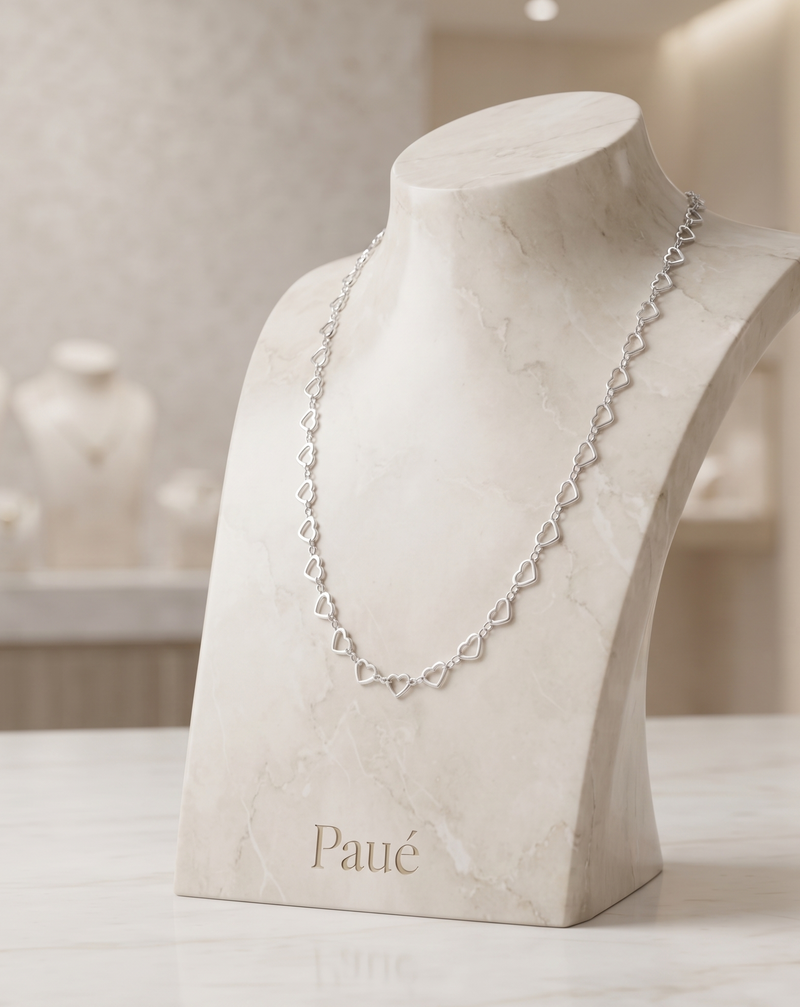 Cadena Halo Corazones  En Plata 925