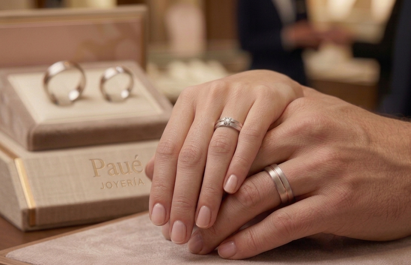 Argollas de Matrimonio Destello Estellar Oro Blanco y Oro Rosa 18k