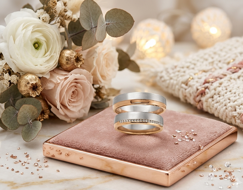 Argollas de Matrimonio Alliance de Vie  Oro blanco y Oro Rosa 18k