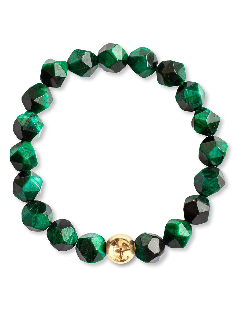 Brazalete Ojo de Tigre Verde Facetado 8mm
