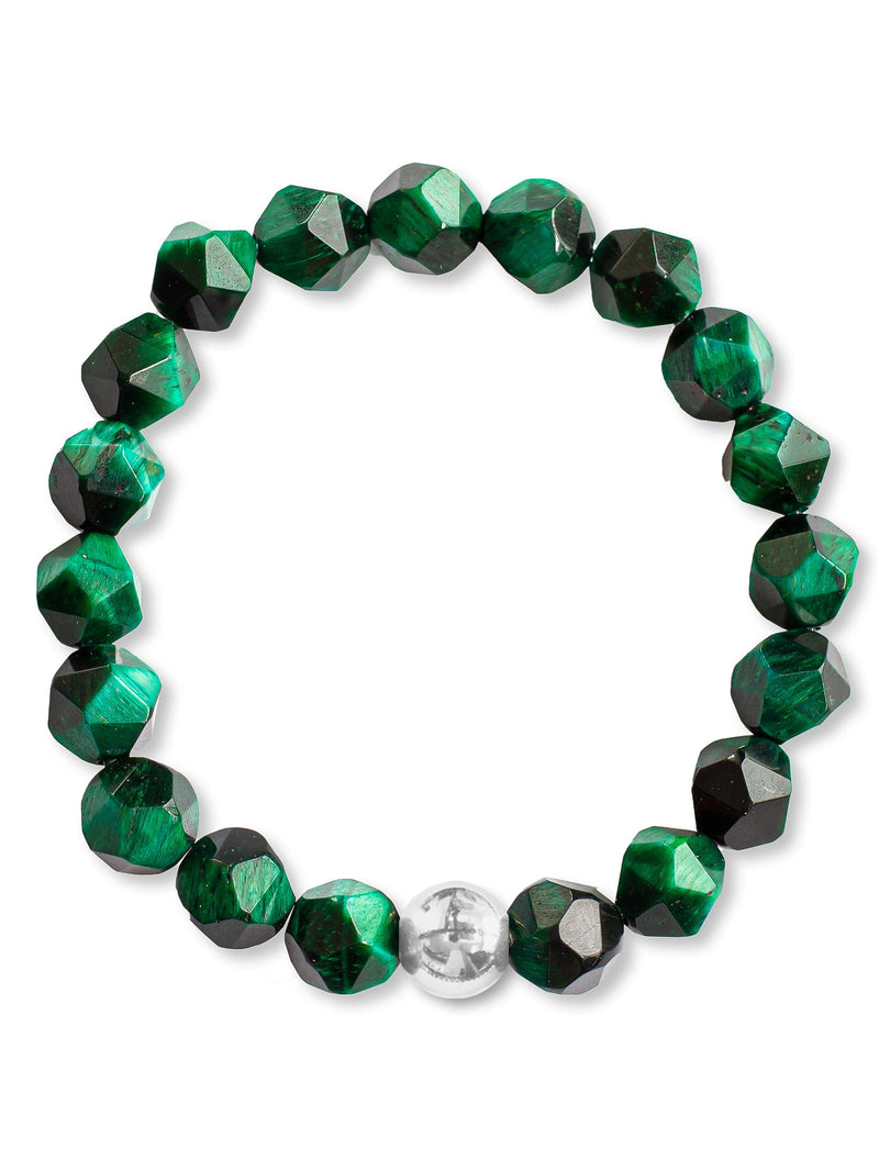 Brazalete Ojo de Tigre Verde Facetado 8mm