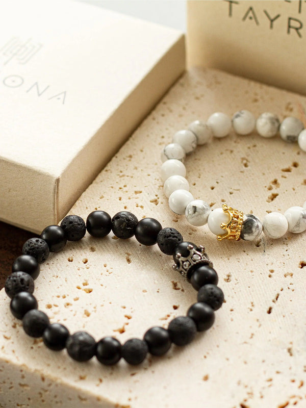 Brazalete Pareja Howlite 8mm - Tayrona Accesorios