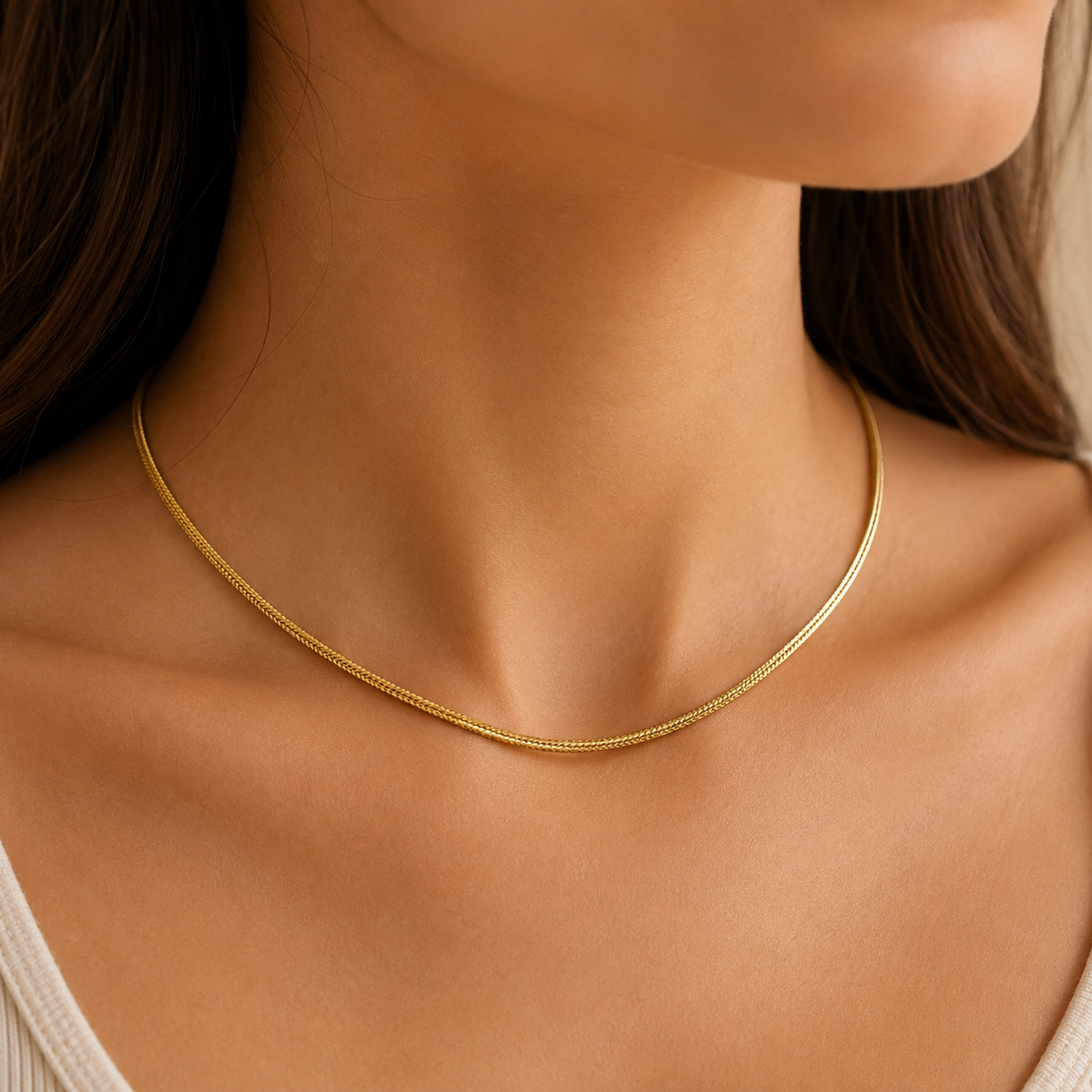 Cadena Tejido Liso En Oro Laminado