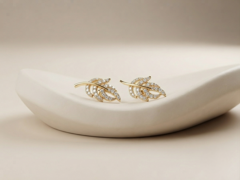 Aretes Feullies De Mujer Chapadas En Oro