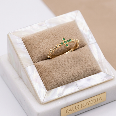 Anillo Jadira Con Zircones Verdes Oro 18k