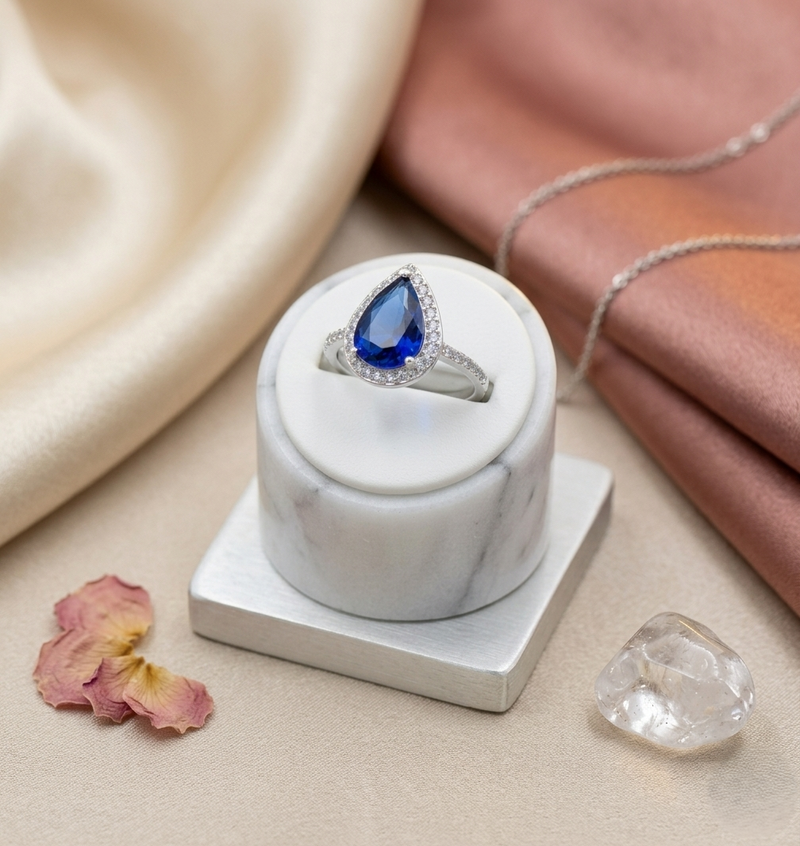 Anillo Zafiro Baño de Plata