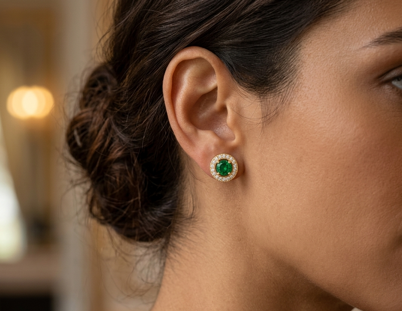 Aretes Brillo Siliente En Esmeralda