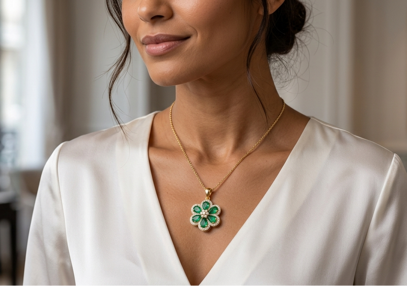 Collar Flour En Esmeralda