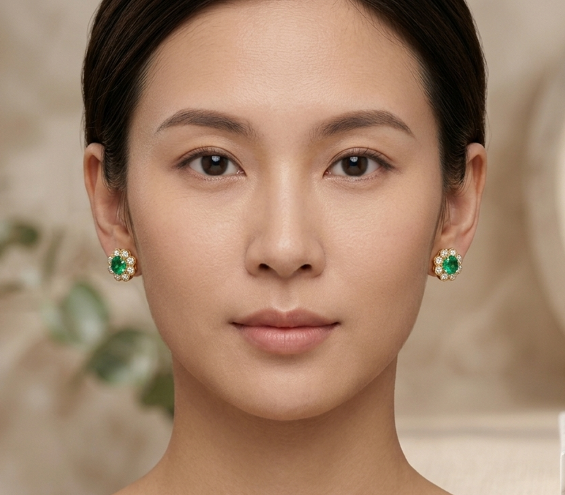 Aretes Pétalo En Esmeralda