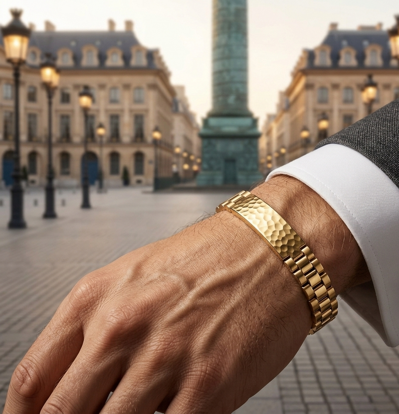 Pulsera Hammered En Oro Laminado
