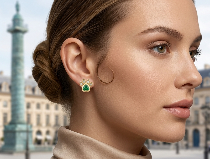 Aretes Huellitas En Esmeralda
