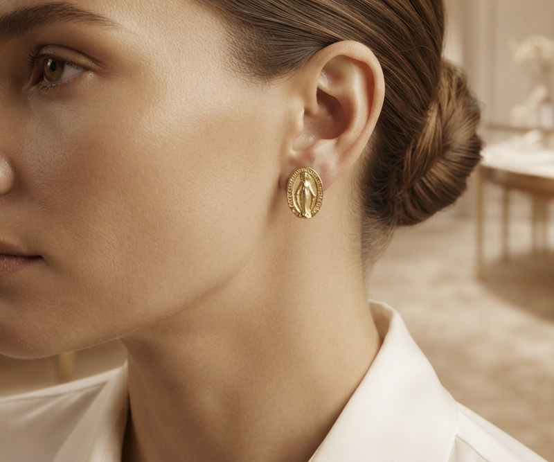 Arete  Medalla De Luz Baño De Oro