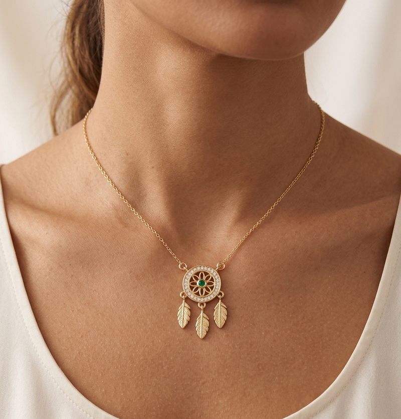 Collar Atrapasueños Miralk En Esmeralda