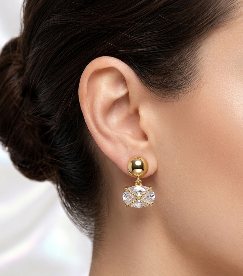 Aretes con zircon chapado oro 18k