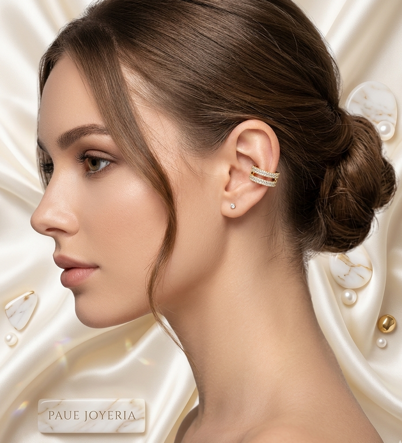 Earcuff Éclat Con Zircones Doble Oro 18k