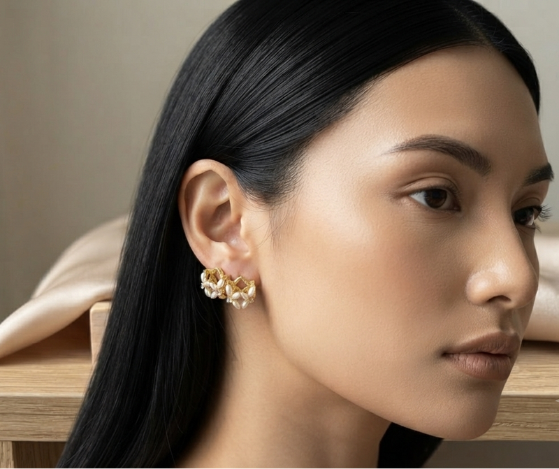 Aretes Aura Floral Chapadas En Oro