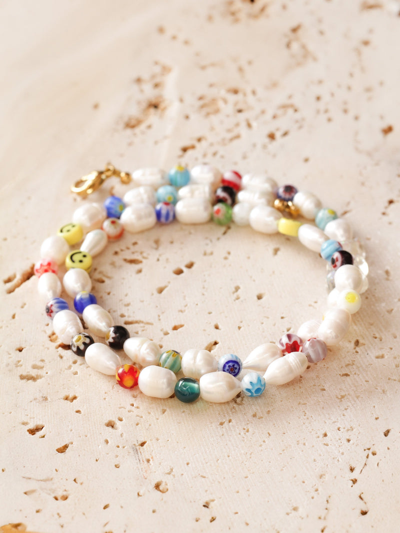 Collar Perla de Rio Millefiori 7mm