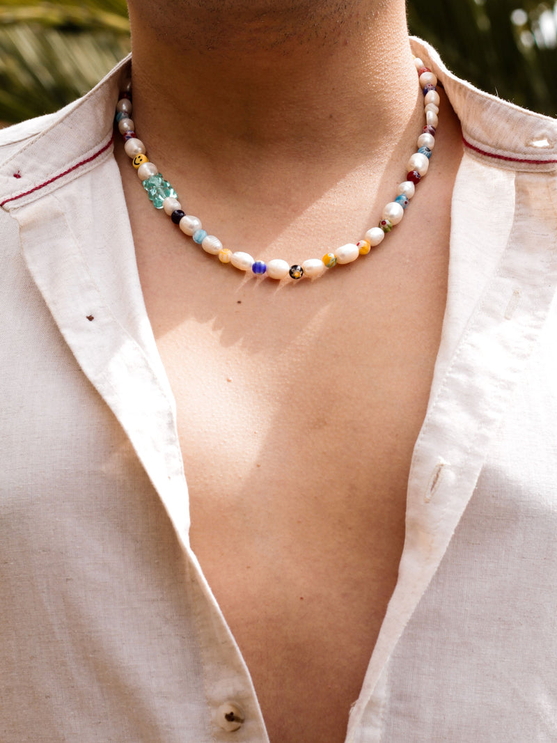 Collar Perla de Rio Millefiori 7mm