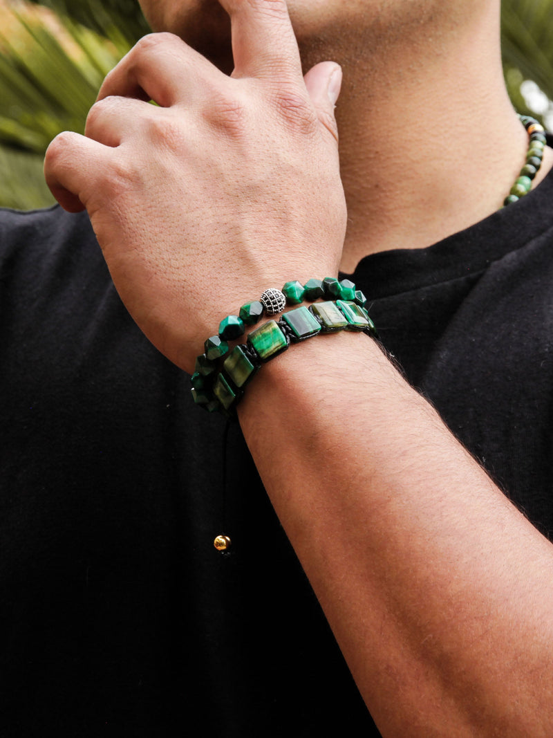 Brazalete Ojo de Tigre Verde Facetado 8mm