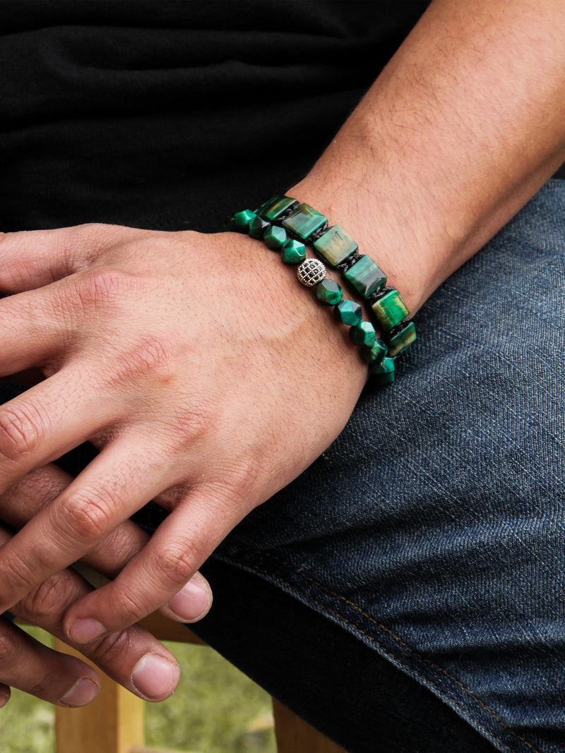 Brazalete Ojo de Tigre Verde Facetado 8mm