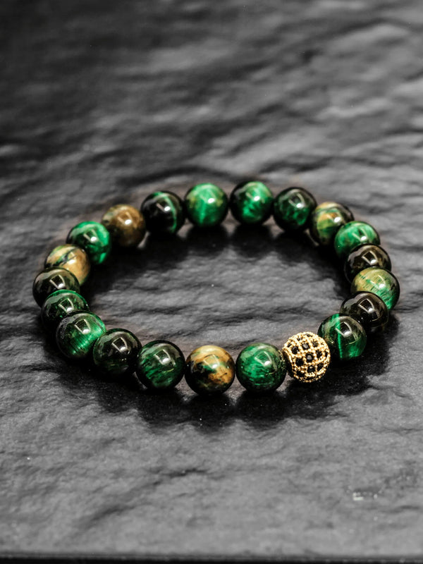 Brazalete Ojo de Tigre Verde 8mm - Tayrona Accesorios