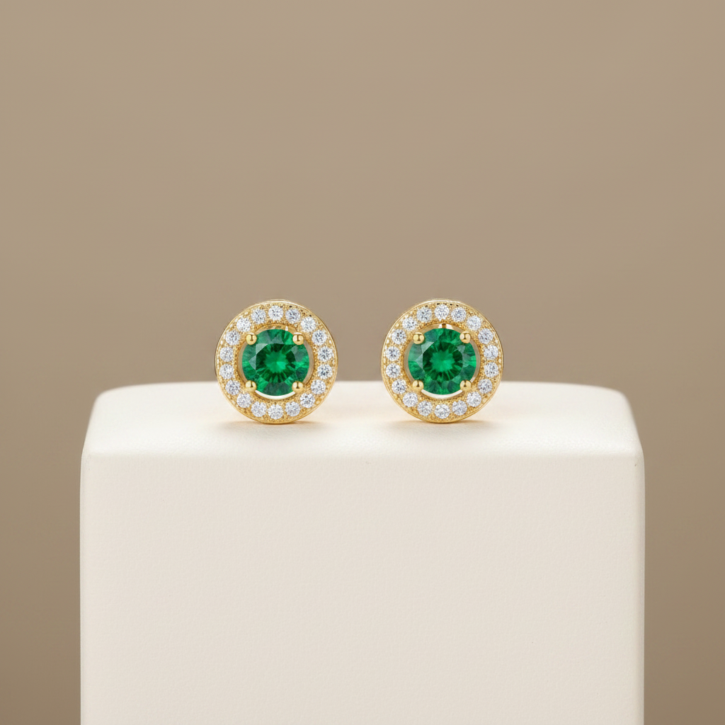 Aretes Brillo Siliente En Esmeralda
