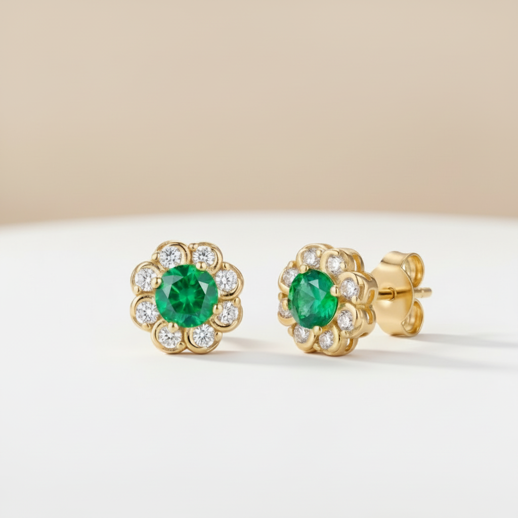 Aretes Pétalo En Esmeralda