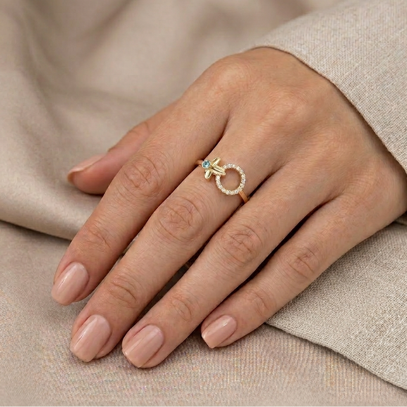 Anillo Amira Con Diamante y Circones En Oro De 18k