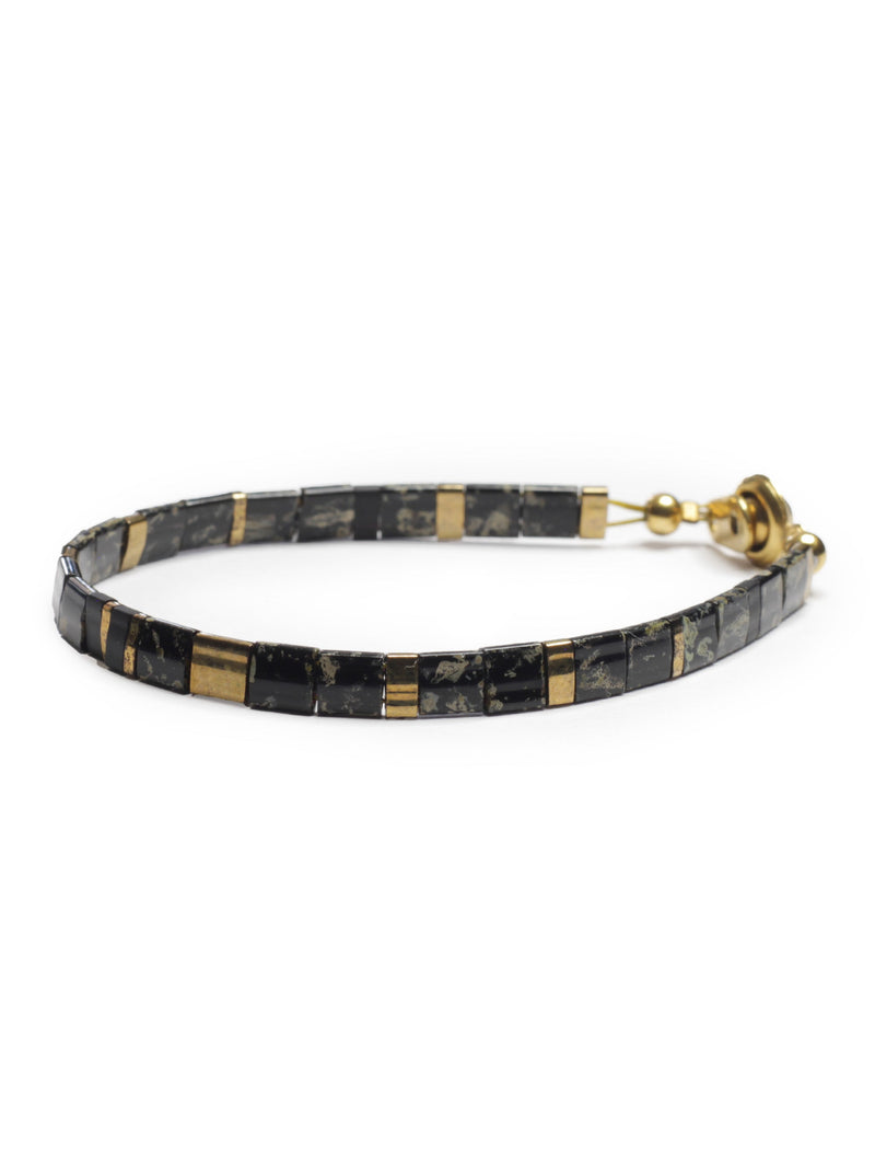 Brazalete Miyuki Tila Marmol Negro 5mm